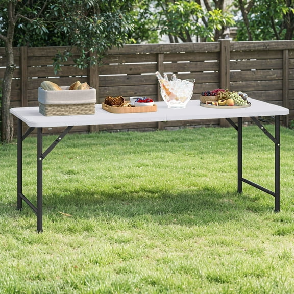 Uforic 6FT White Foldable Table, Outdoor Table with Durable HDPP Surface, Rectangular Foldable Table with Convenient Carry Handle for Picnics, Gatherings, Outdoor Adventures, and Indoor Functions