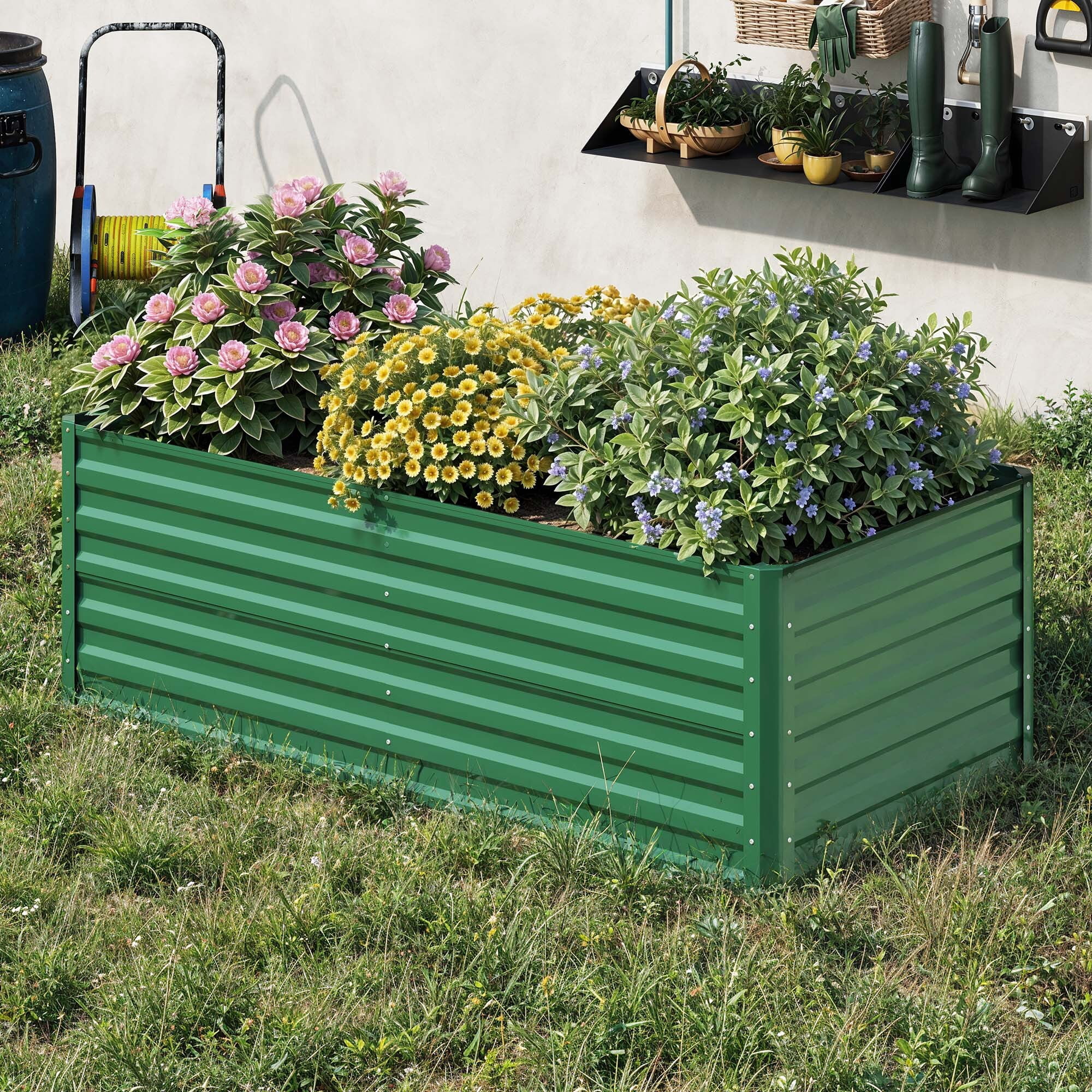 Uforic 6X3X2FT 1 Pack Galvanized Metal Raised Garden Bed Kit with Gardening Gloves & Support Rod, Outdoor Above Ground Planter Box for Plants Vegetables Flowers, Green