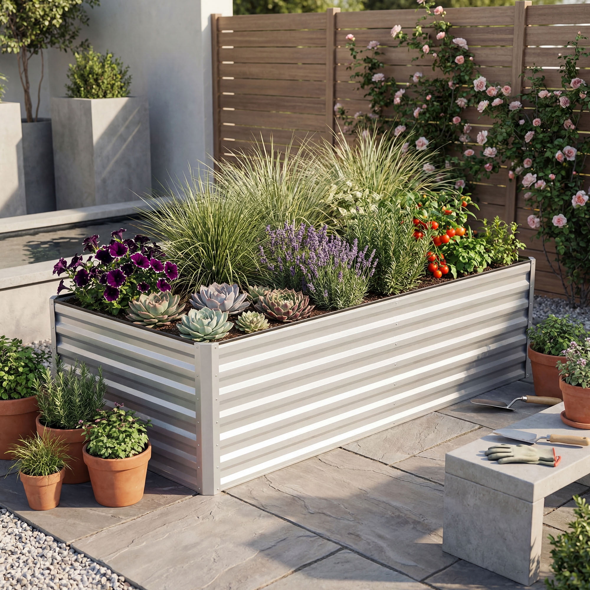 Uforic 6X3X2FT 1 Pack Galvanized Metal Raised Garden Bed Kit with Gardening Gloves & Support Rod, Outdoor Above Ground Planter Box for Plants Vegetables Flowers, Silver