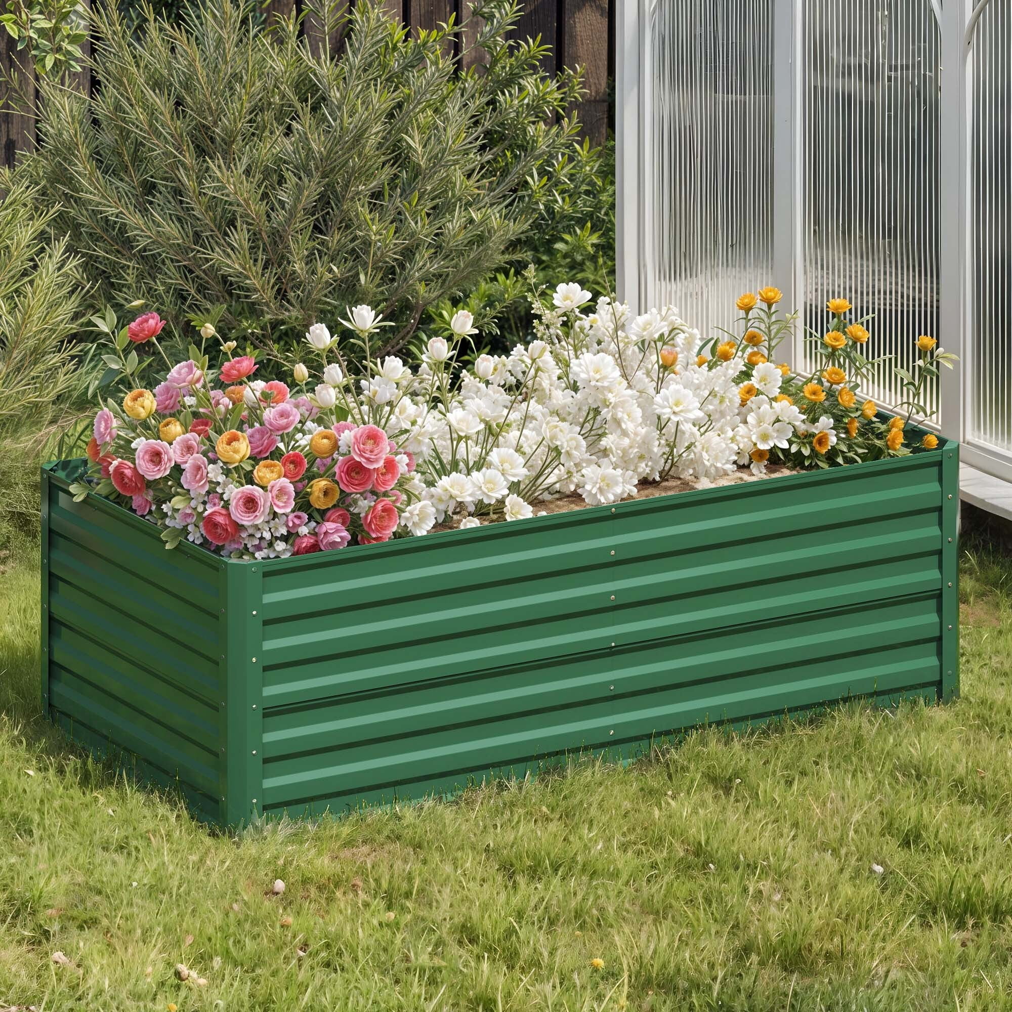 Uforic 6X3X2FT 1 Pack Galvanized Metal Raised Garden Bed Kit with Support Rod & Gardening Gloves, Outdoor Above Ground Planter Box for Plants Vegetables Flowers, Green