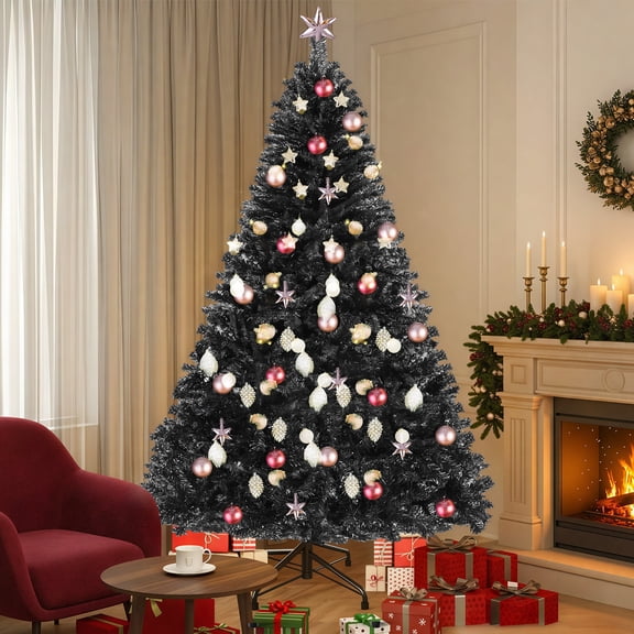 Uforic 6ft Artificial Christmas Tree with 818 Branch Tips & Foldable Base, Black