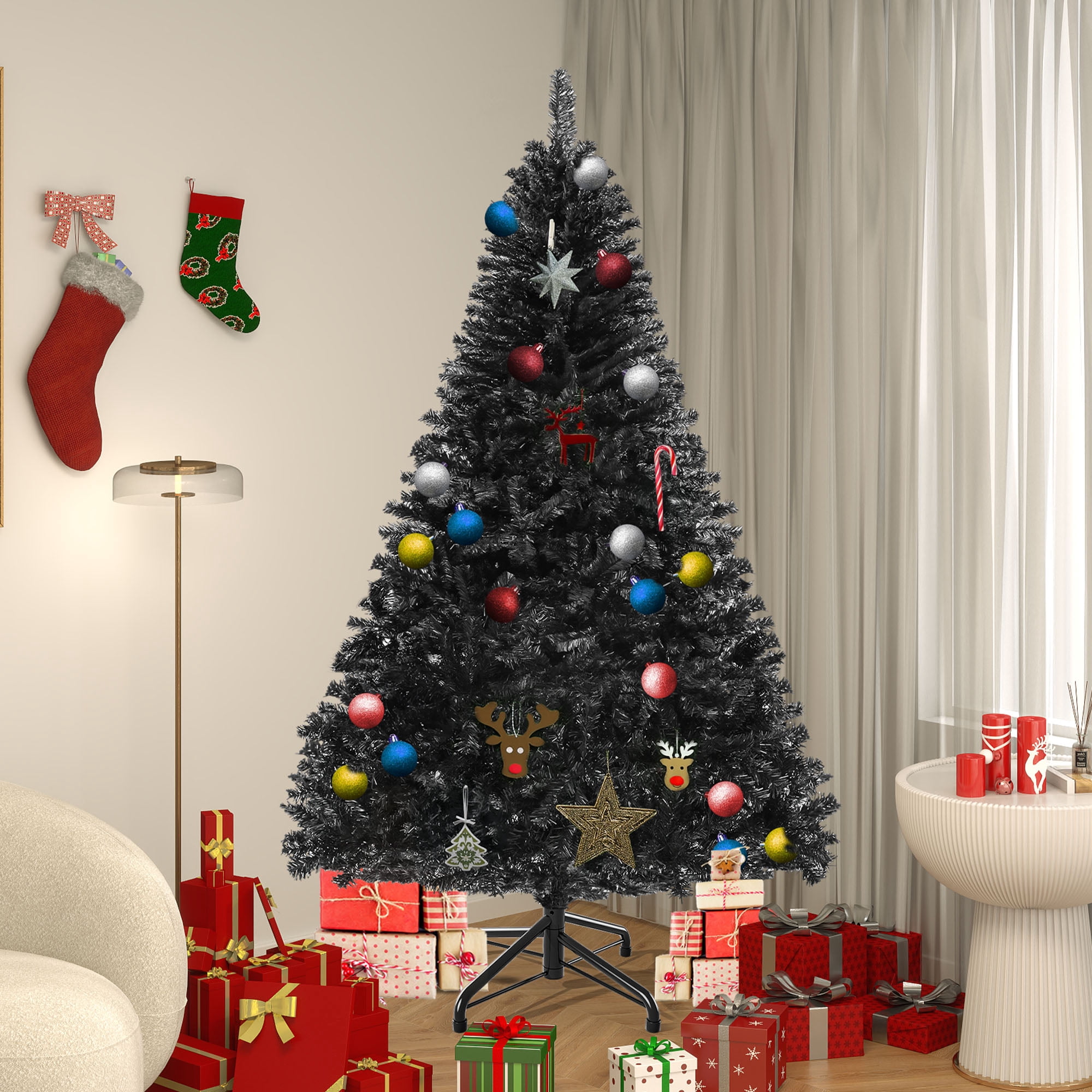 Uforic 6ft Halloween Artificial Christmas Tree with 818 Branch Tips & Foldable Base, Black