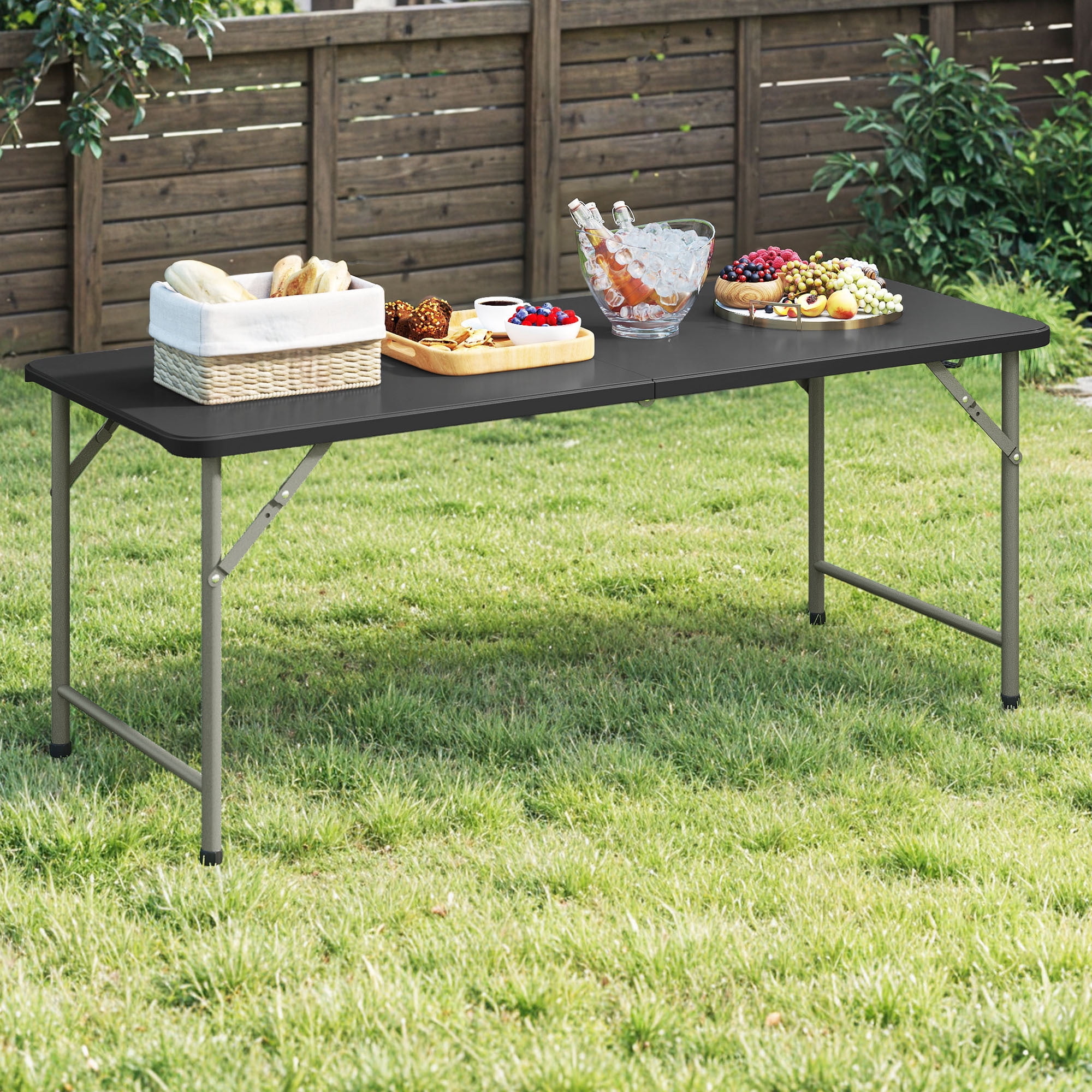 Uforic 6ft Heavy Duty Folding Table, 330 lbs Capacity Portable HDPE Table with Easy Carry Handle, Metal Legs, Stain Resistant for Indoor Outdoor Party Picnic Camping, Black