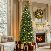 Uforic 6ft Pre-Lit Artificial Pencil Christmas Tree,Slim Fraser Fir Christmas Tree with 700 Branch Tips and 200 Lights, Green