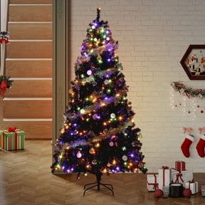 Uforic 6ft Pre-lit Artificial Pine Christmas Tree with 818 Branch Tips & 250 Lights, Remote Control, Black