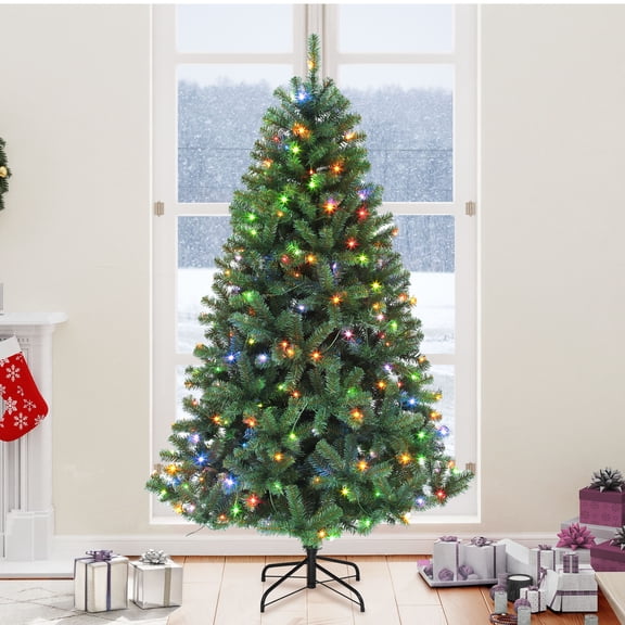 Uforic 6ft Pre-lit Hinged Spruce Artificial Christmas Tree with 1000 Branch Tips & 250 Lights, Remote Control, 11 Light Modes, Green