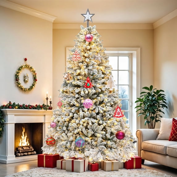 Uforic 6ft Pre-lit Snow Flocked Christmas Tree with 1000 Branch Tips ...