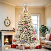 Uforic 6ft Pre-lit Snow Flocked Christmas Tree with 1000 Branch Tips & 250 Lights, Christmas Pine Tree with Remote, 11 Light Modes