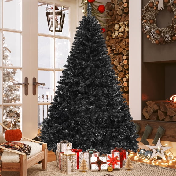 Uforic 6ft Premium Black Artificial Christmas Tree with 818 Tips and Hinged Branches