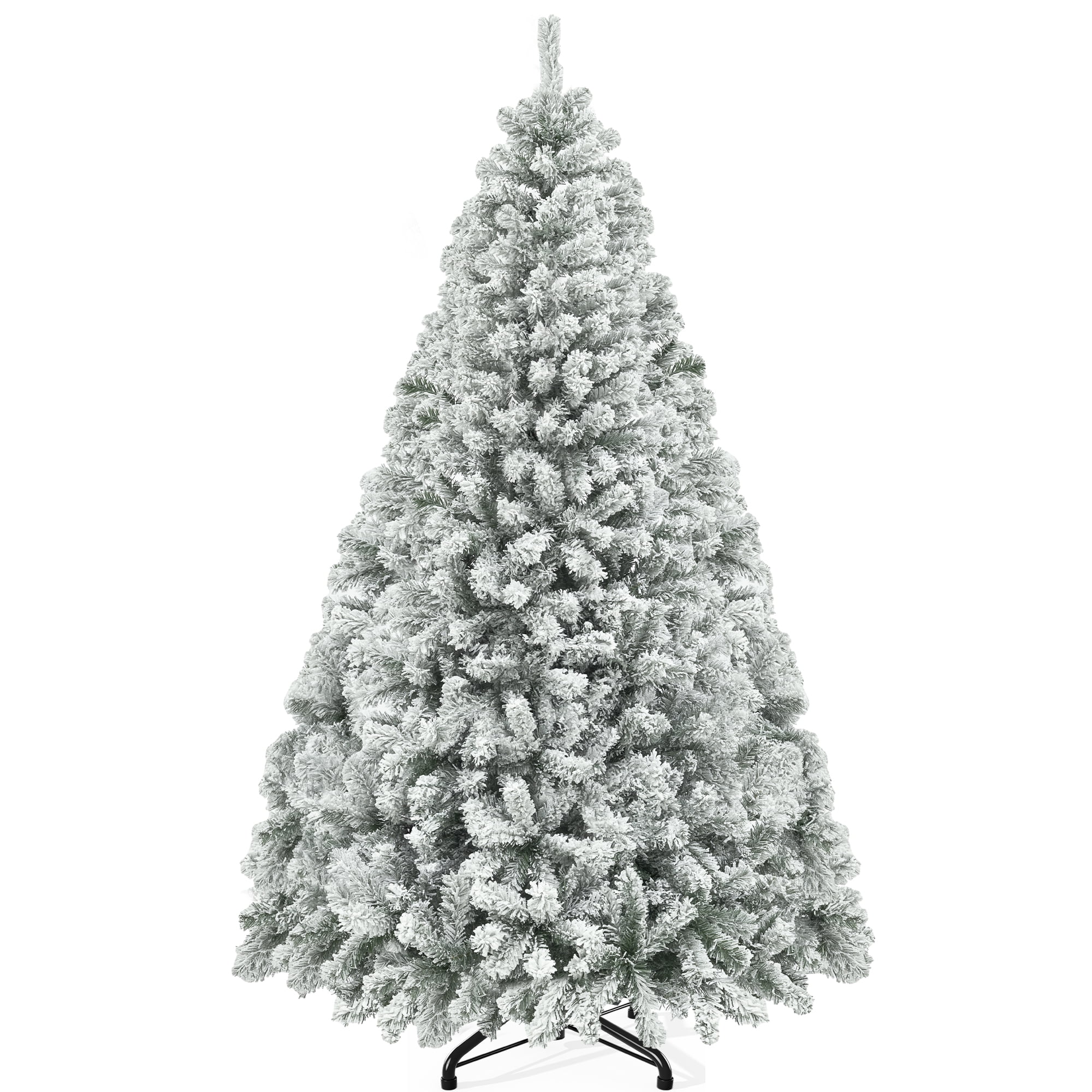 Uforic 6ft Snow Flocked Artificial Christmas Pine Tree with 880 Branch Tips and Foldable Metal Base for Home, Store, and Office Decoration, White