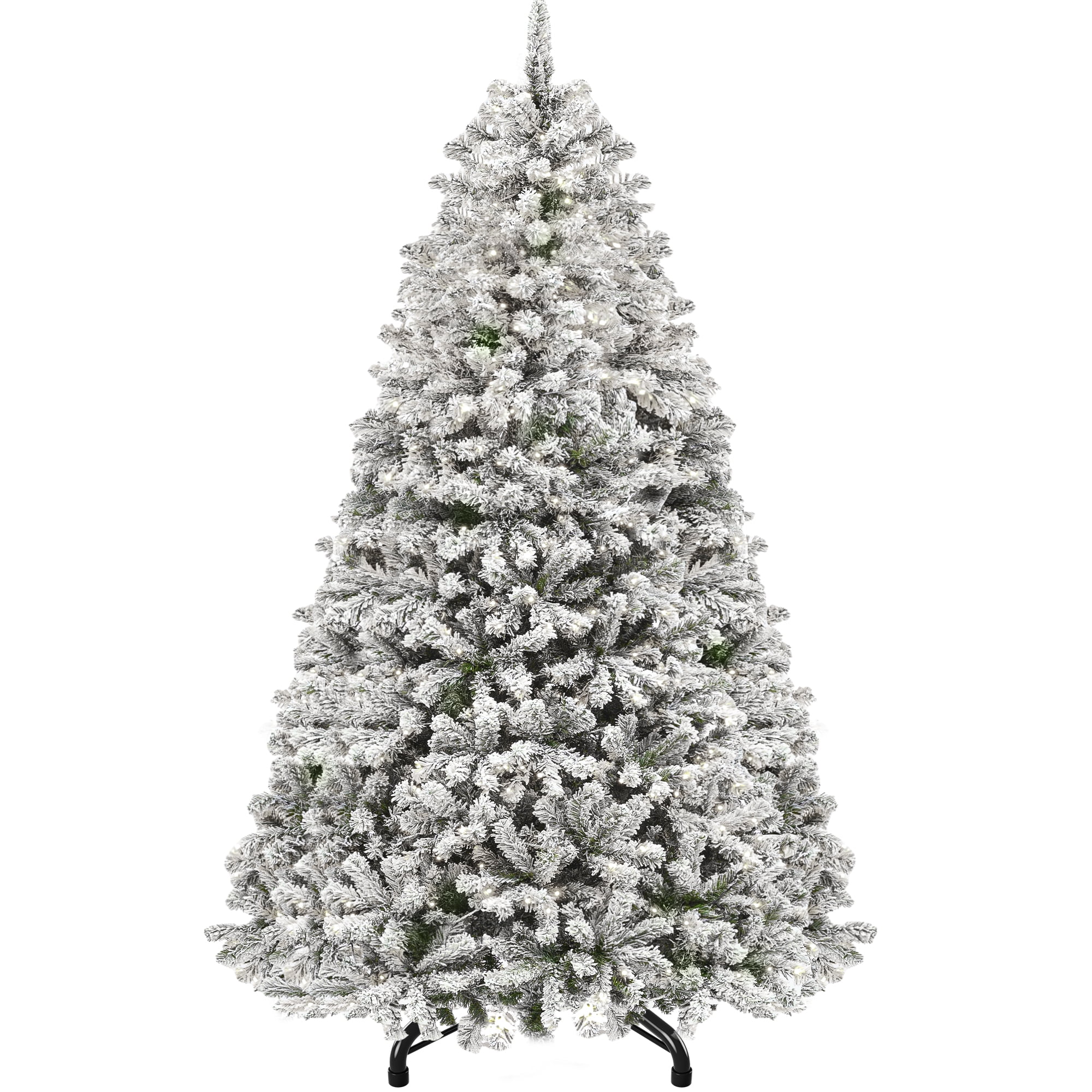Uforic 6ft Snow Flocked Artificial Christmas Tree with 250 Lights, 800 Branch Tips,Pre-Lit Holiday Christmas Pine Tree with 8 Light Modes and Foldable Base