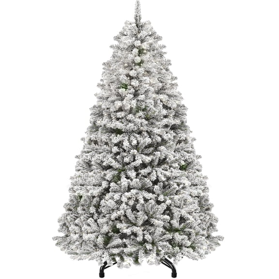 Uforic 6ft Snow Flocked Artificial Christmas Tree with 250 Lights, 800 Branch Tips,Pre-Lit Holiday Christmas Pine Tree with 8 Light Modes and Foldable Base