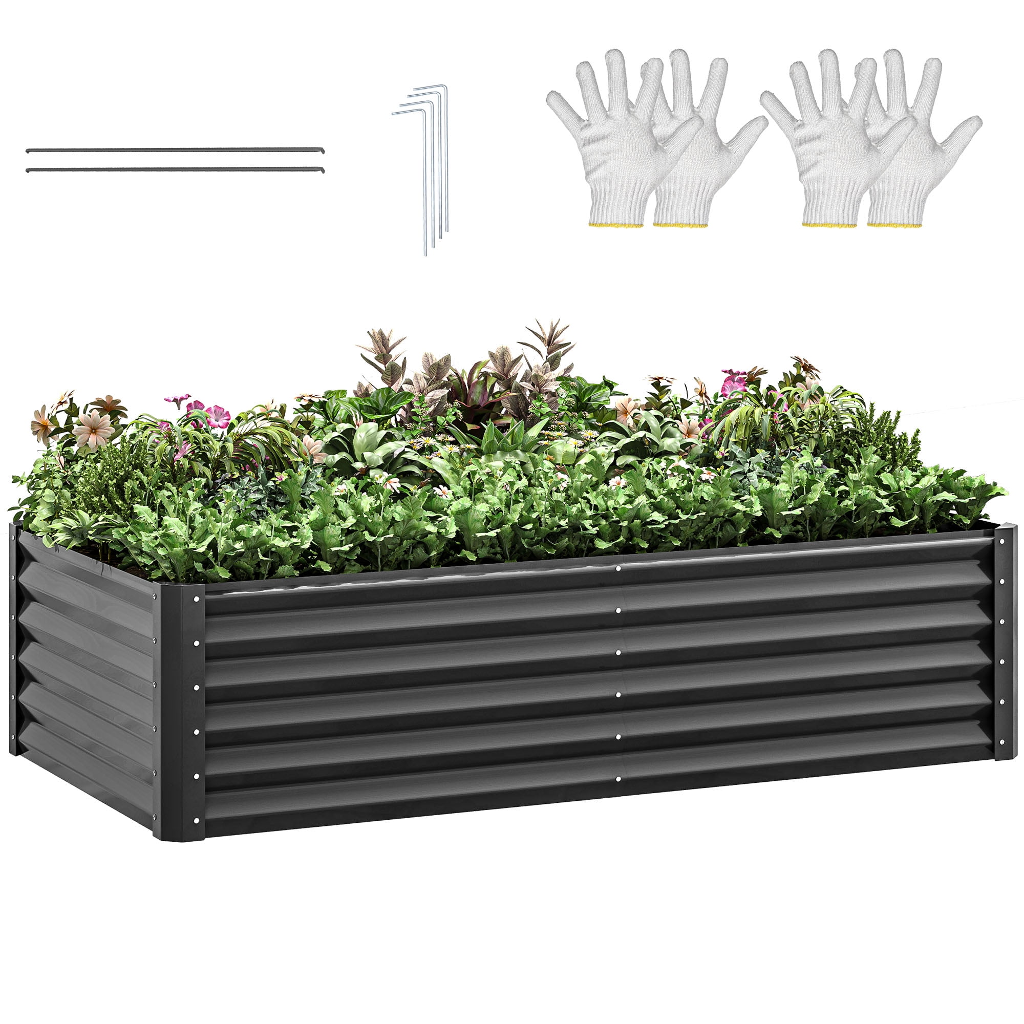 Uforic 6ftx3ftx1.5ft Large Raised Garden Bed Kit,Outdoor Galvanized Metal Patio Planter Box with Safety Rubber & Gloves, for Vegetables Flowers,Black
