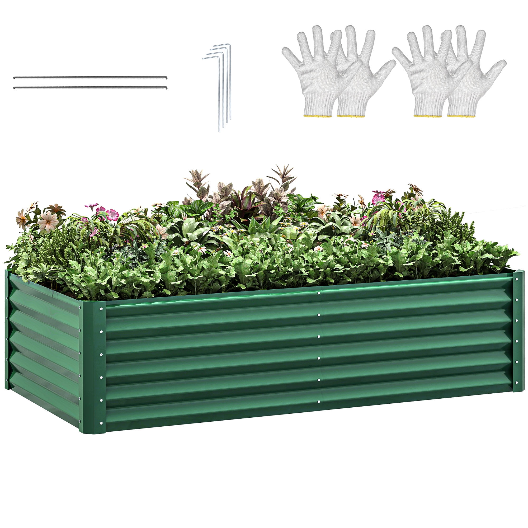 Uforic 6ftx3ftx1.5ft Large Raised Garden Bed Kit,Outdoor Galvanized Metal Patio Planter Box with Safety Rubber & Gloves, for Vegetables Flowers,Green