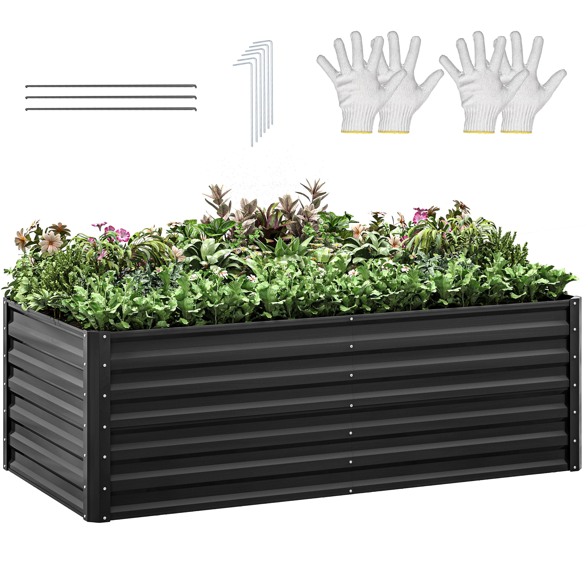Uforic 6ftx3ftx2ft Large Raised Garden Bed Kit,Outdoor Galvanized Metal Patio Planter Box with Safety Rubber & Gloves, for Vegetables Flowers,Thickness 0.14 inches,Black