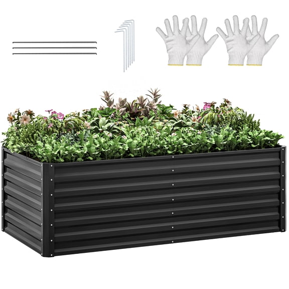 Uforic 6ftx3ftx2ft Large Raised Garden Bed Kit,Outdoor Galvanized Metal Patio Planter Box with Safety Rubber & Gloves, for Vegetables Flowers,Black
