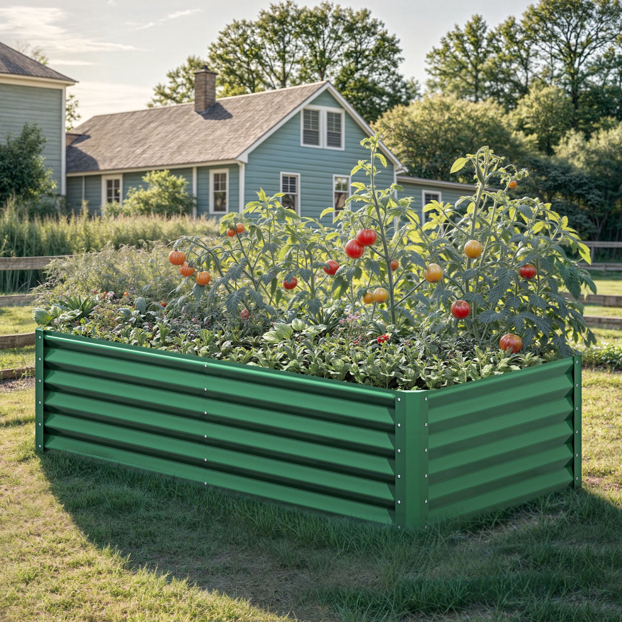 Uforic 6x3x1.5ft 2 Pack Galvanized Metal Raised Garden Bed Kit with Gloves and Support Rod, Green