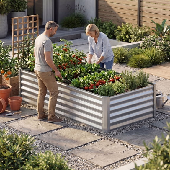 Uforic 6x3x3ft 1 Pack Galvanized Metal Raised Garden Bed Kit with Gloves and Support Rod, Silver