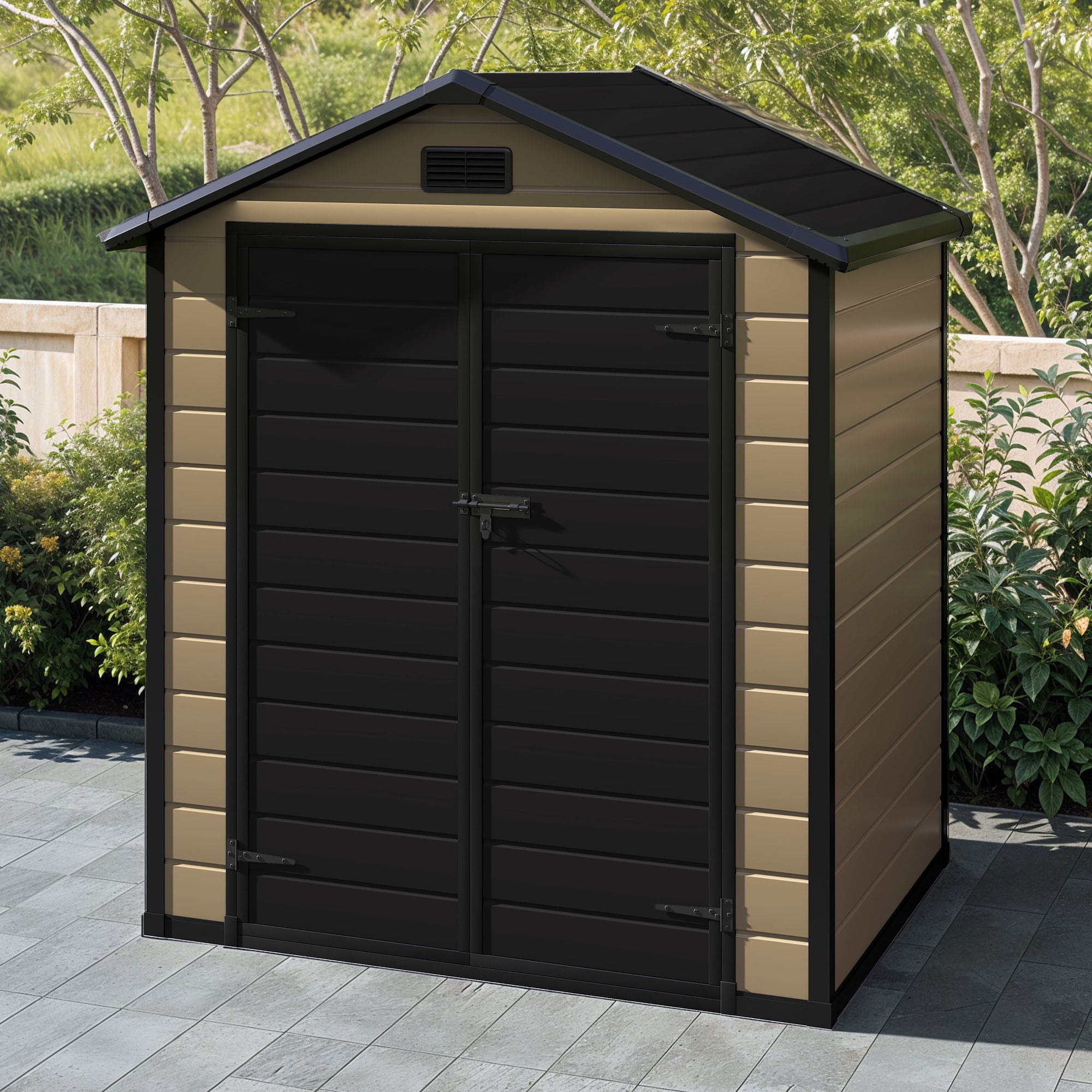 Uforic 6x4 FT Resin Storage Shed, Reinforced Floor, Lockable Door, Window & Vents, Waterproof for Garden Backyard Patio Lawn