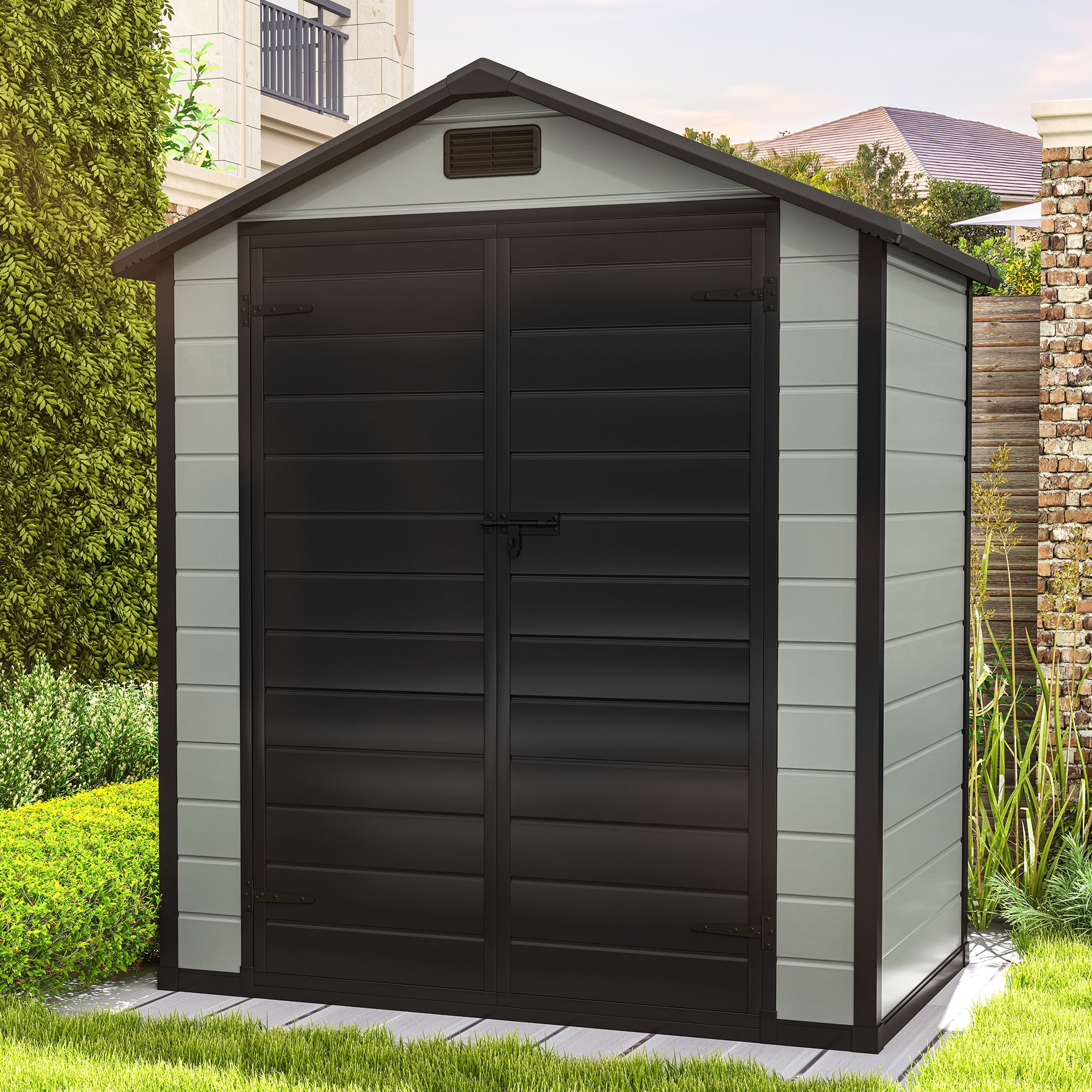 Uforic 6x4 FT Resin Storage Shed, Reinforced Floor, Lockable Door, Window & Vents, Waterproof for Garden Backyard Patio Lawn