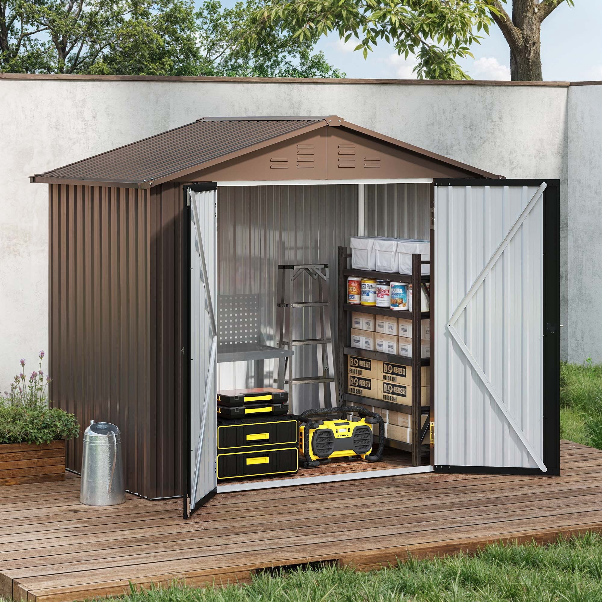 Uforic 6x4ft Metal Outdoor Storage Shed, Lockable and Waterproof with Gable Roof & Vents, Brown