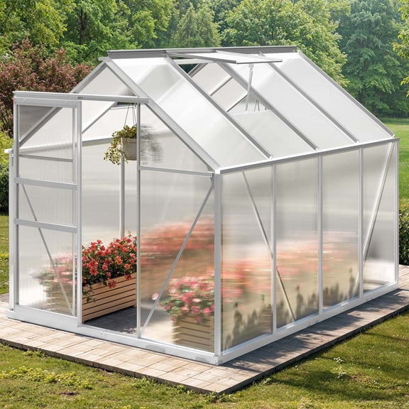 Uforic 6x8FT Walk-in Superior Aluminum & Polycarbonate Greenhouse for Outdoor Spaces