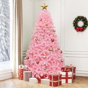 Uforic 7.5 ft Pre-lit Spruce Artificial Christmas Tree with 1350 PVC Tips & 550 Warm-White Lights, Pink