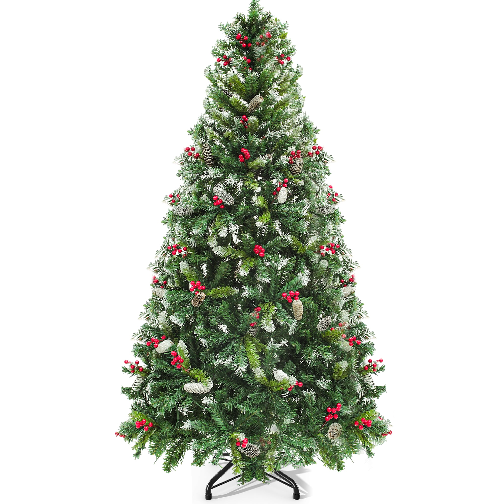 Uforic 7.5ft Pre-Lit  Artificial Christmas Tree with 82 Pine Cones and 82 Red Berries,Hinged Christmas Tree with 1398 Branch Tips and 550 Lights, for Home, Office, and Party Decor