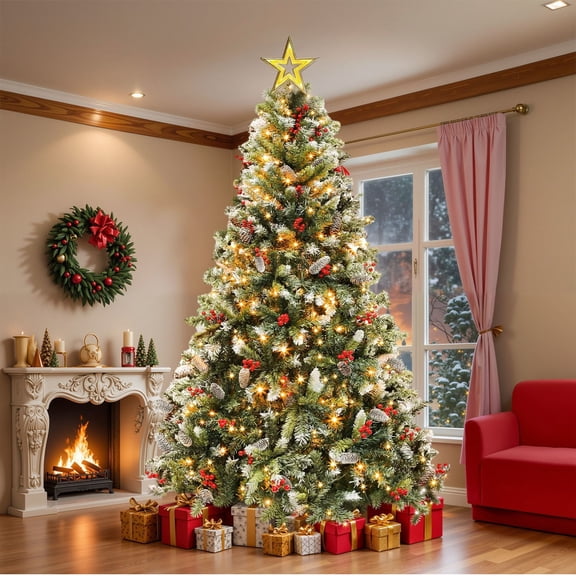 Uforic 7.5ft Pre-Lit Artificial Christmas Tree with 1398 Branch Tips&550 Lights, Remote Control, Green