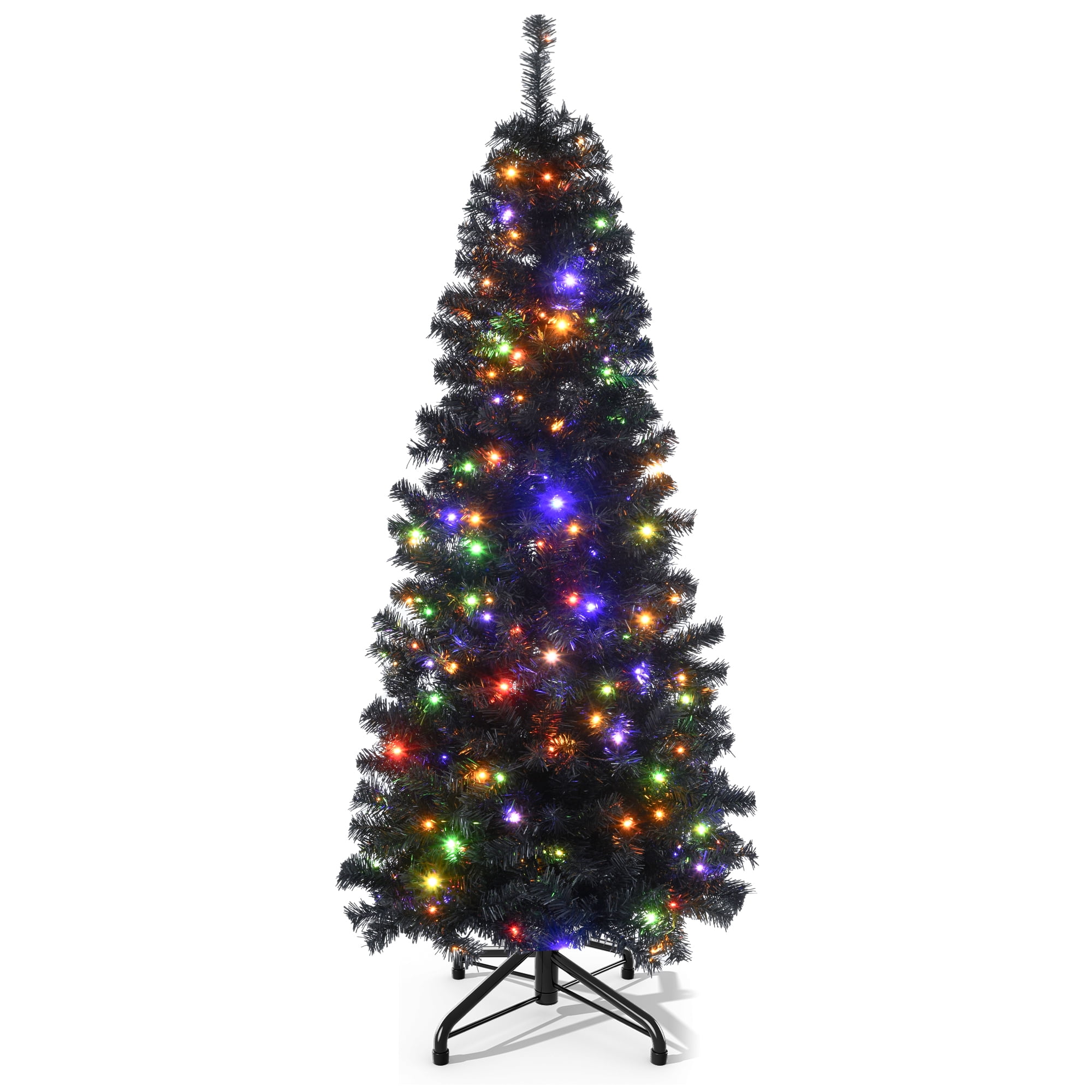 Uforic 7.5ft Pre-Lit Artificial Pencil Christmas Tree,Hinged Slim Hallowee Christmas Tree with 1000 Branch Tips and 350 Lights,Black