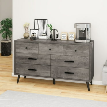 Uforic 7 Drawers Double Dresser, Wood Storage Cabinet Chest of Drawer, Gray