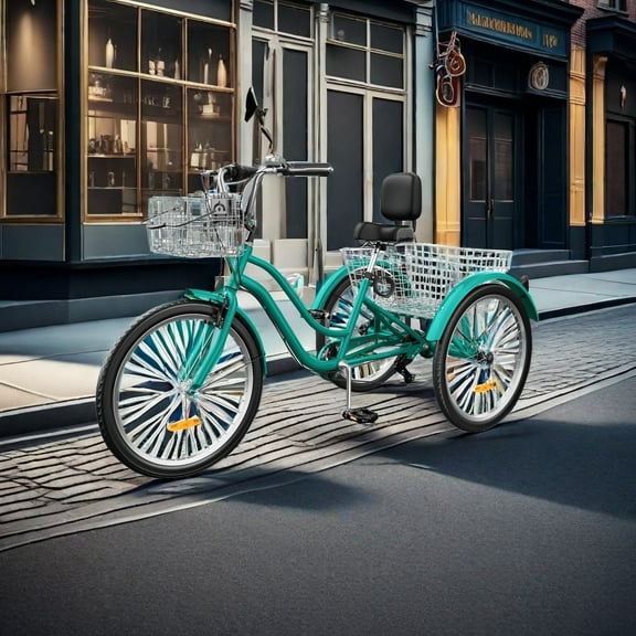 Uforic 7-Speed 26-Inch Tricycle, 3-Wheel Adult Cruiser Bike, Low Step-Through Design with Front and Rear Baskets, Large Adjustable Seat with Backrest for Seniors, Women, and Men (Mint Green)
