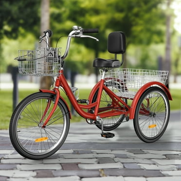 Uforic 7-Speed Adult Tricycle, 24 & 26 Inch Three-Wheel Cruiser with Detachable Baskets, Suitable for Seniors, Shopping, and Outdoor Activities