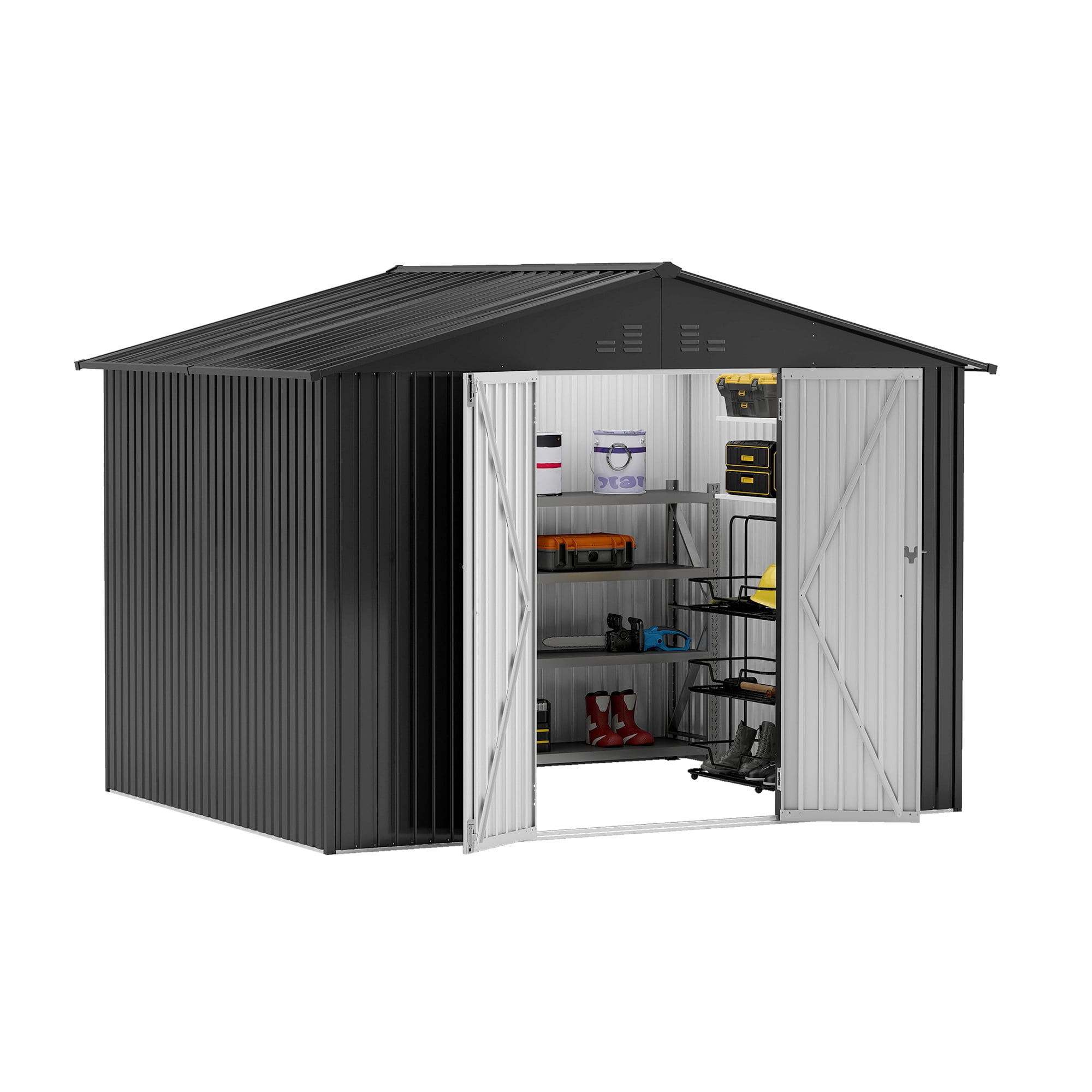 Uforic 7'x5' Metal Outdoor Storage Shed, Waterproof Tool Shed with Lockable Door and Vents, Storage Unit for Bike, Tools, Lawn Mower, Backyard Patio Lawn, Dark Gray