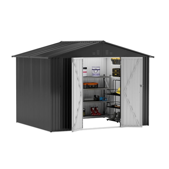 Uforic 7'x5' Metal Outdoor Storage Shed, Waterproof Tool Shed with Lockable Door and Vents, Storage Unit for Bike, Tools, Lawn Mower, Backyard Patio Lawn, Dark Gray