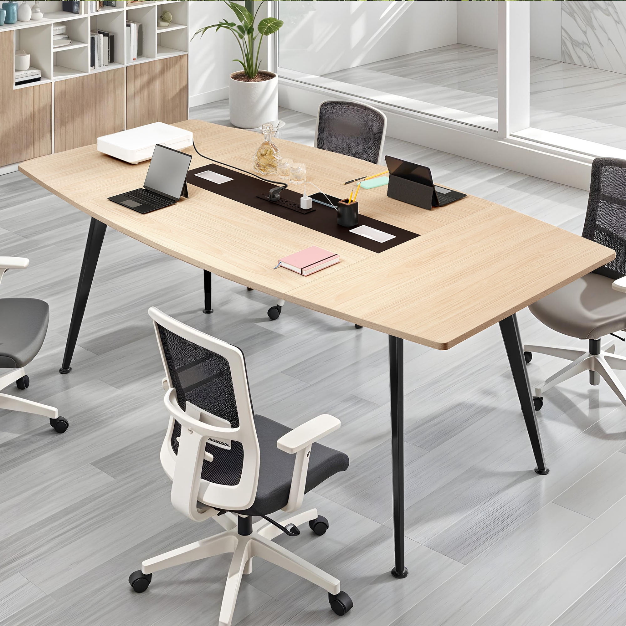 Uforic 70.8 Inch Boat Shaped Conference Table, Modern Rectangular Office Meeting Desk with Cable Grommet, 6FT Large Seminar Table for Conference Room