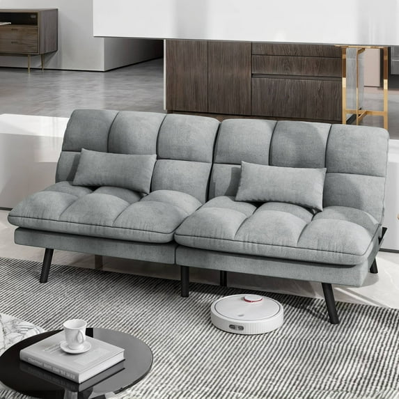Uforic 70" Deep Futon Convertible Sofa Bed with Adjustable Backrest, Cat-Scratch-Proof Fabric Sleeper Couch, Gray
