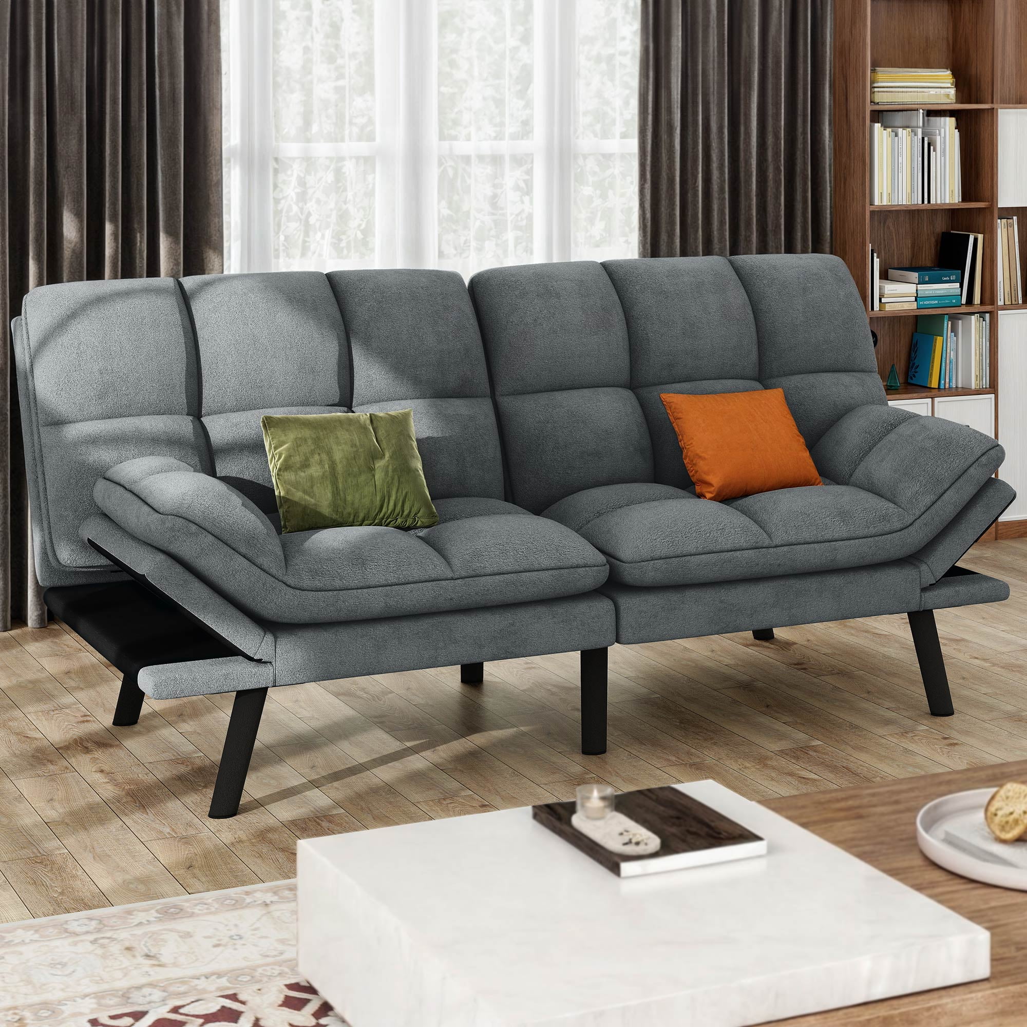Uforic 70" Deep Futon Convertible Sofa Bed with Adjustable Backrest, Cat-Scratch-Proof Fabric Sleeper Couch