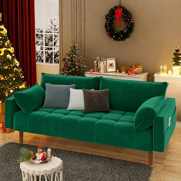 Uforic 70" Velvet Loveseat Sofa, Modern Comfortable Sofa Loveseat Small Sofa Couch with Side Storage Pockect & 2 Pillows, Button Tufted Seat Cushion for Living Room Bedroom Apartment, Green