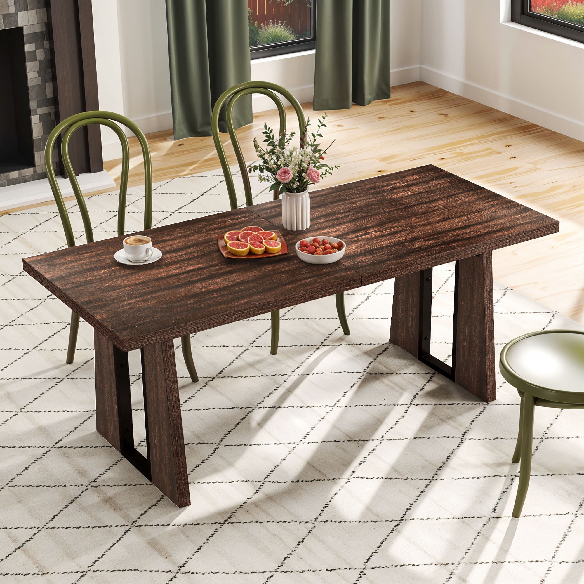 Uforic 70" Wood Dining Table for 6-8 Person, Farmhouse Rectangle Dining Table withHeavy Duty Leg, Kitchen Table for Gathering, Kitchen, Dining Living Room, Brown
