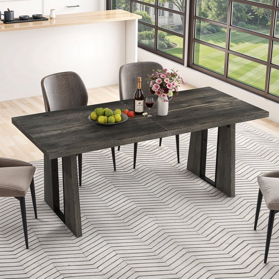 Uforic 70" Wood Dining Table for 6-8 Person, Farmhouse Rectangle Dining Table withHeavy Duty Leg, Kitchen Table for Gathering, Kitchen, Dining Living Room, Gray