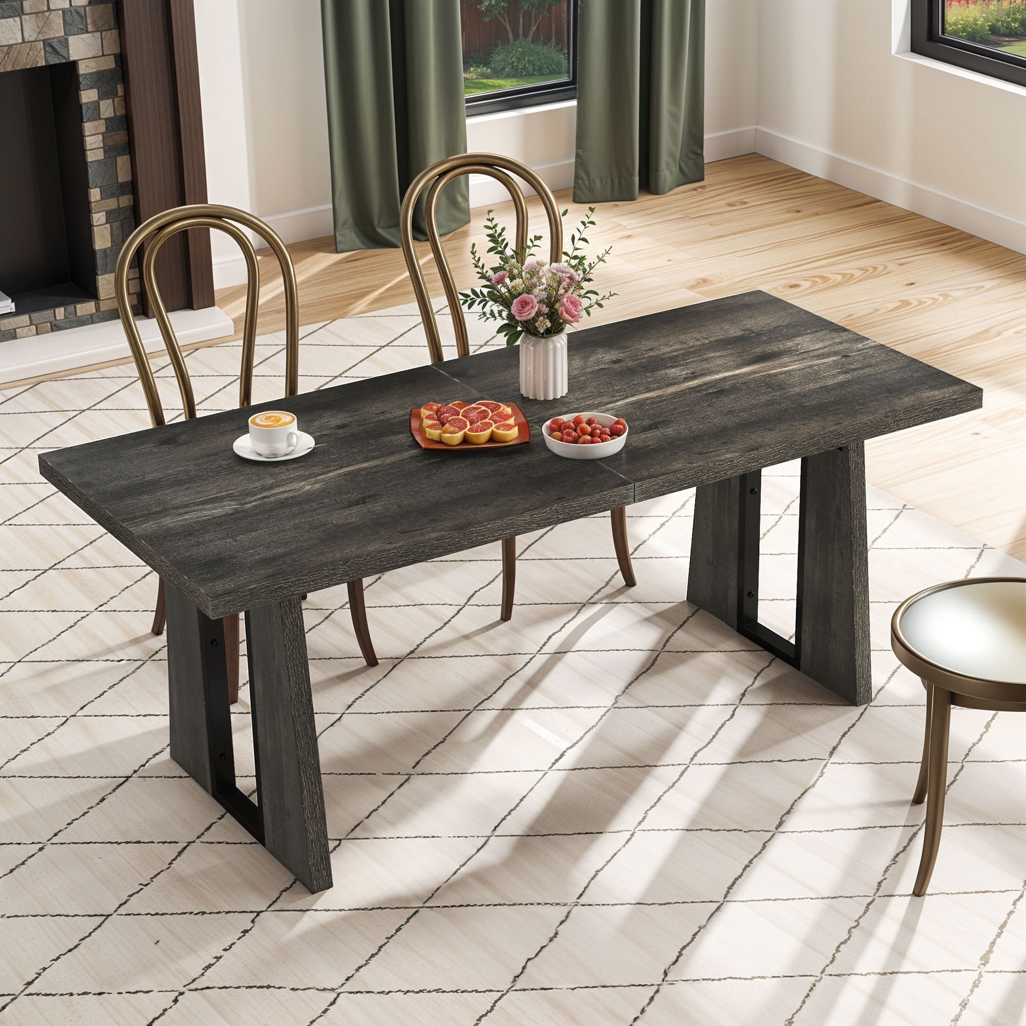 Uforic 70" Wood Dining Table for 6-8 Person, Farmhouse Rectangle Dining Table withHeavy Duty Leg, Kitchen Table for Gathering, Kitchen, Dining Living Room, Gray