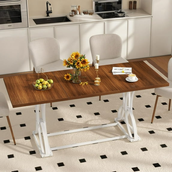 Uforic 70" Wood Dinner Table for 6-8 Person, Rectangular Kitchen Table with Metal Leg for Gathering, Meeting, Office Kitchen, Dining Living Room, Walnut