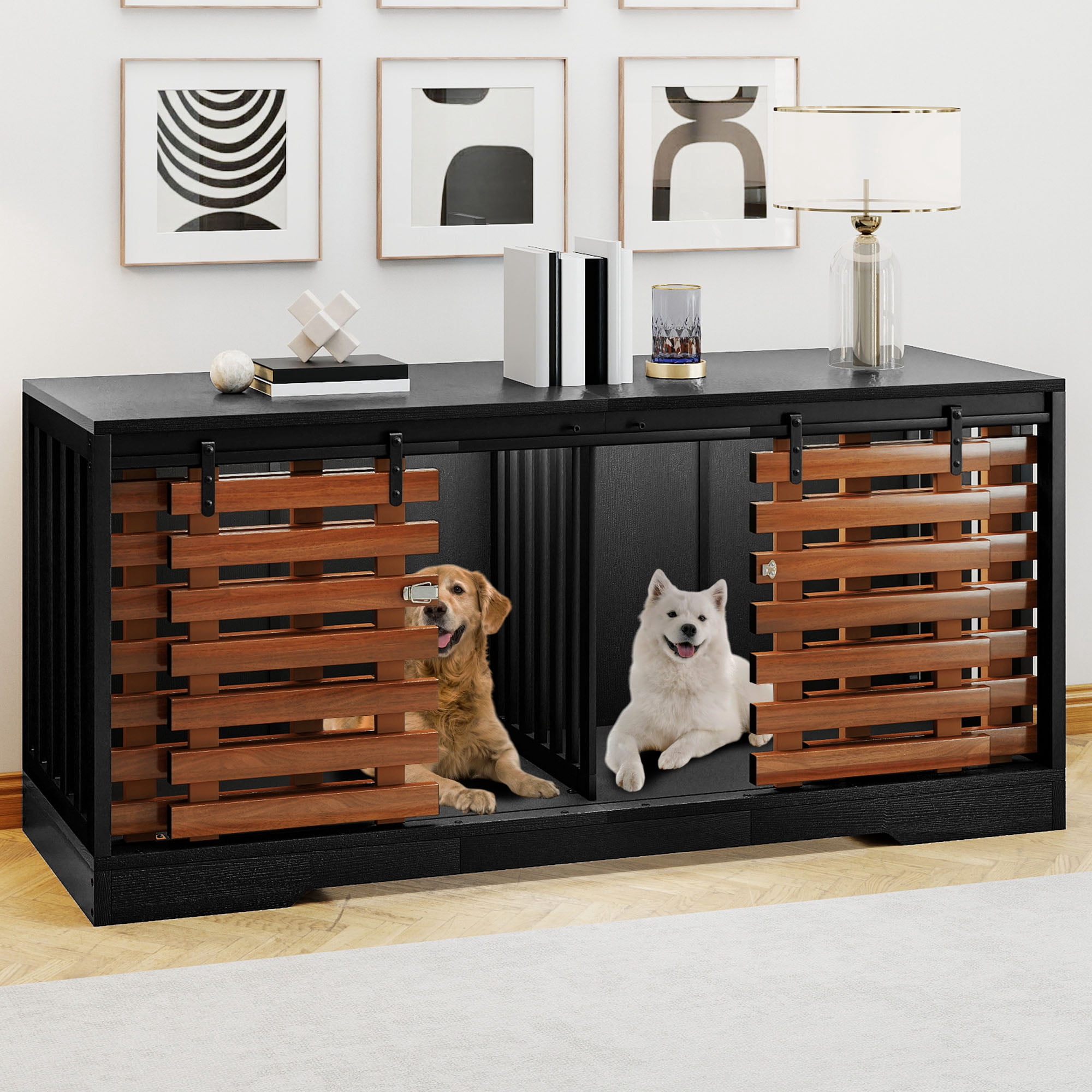 Uforic 71-inch Heavy Duty Pet Furniture Crate, Dual Kennel Table
