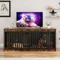 Uforic 71-Inch Heavy Duty Dog Crate Furniture with 4 Dog Bowl,Double Dog Kennel Furniture for Dog Cage Table - Rustic Brown