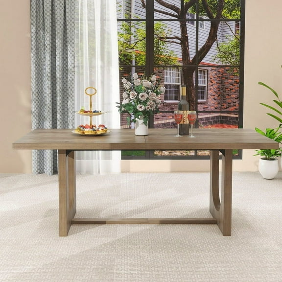 Uforic 71" Large Solid Wood Dinner Table for 4-8 Person, Rectangular Farmhouse Kitchen Table for Gathering, Kitchen, Dining Living Room