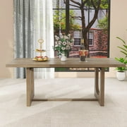 Uforic 71" Large Solid Wood Dinner Table for 4-8 Person, Rectangular Farmhouse Kitchen Table for Gathering, Kitchen, Dining Living Room