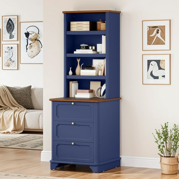 Uforic 71" Tall Bookcases with 3 Drawers& 4 Shelves, Storage bookshelf Display Shelf for Home Office, Blue