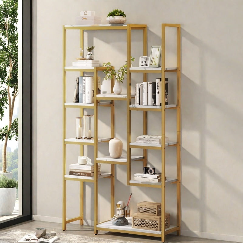 Uforic 71" Tall Bookshelf, 6 Tier Home Office Bookcase, Modern Freestanding Open Display Shelf, Gold