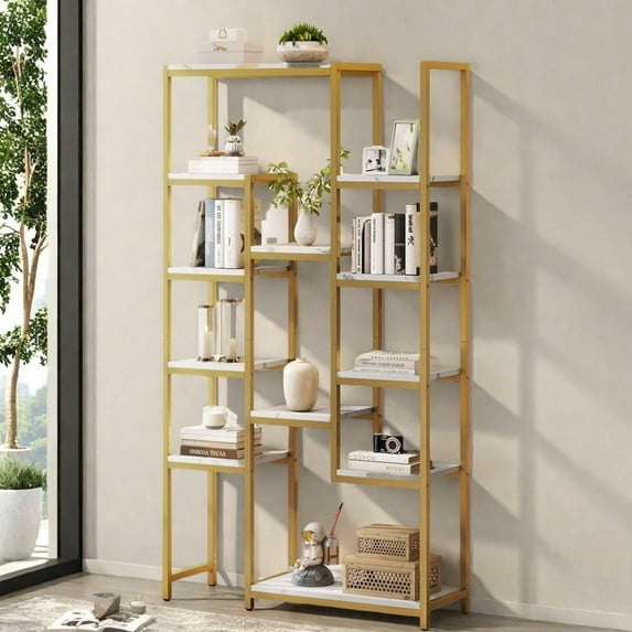 Uforic 71" Tall Bookshelf, 6 Tier Home Office Bookcase, Modern Freestanding Open Display Shelf, Gold